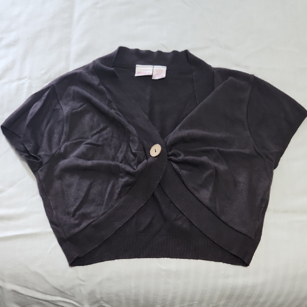 Brown Short Sleeve Crop Cardigan with Button